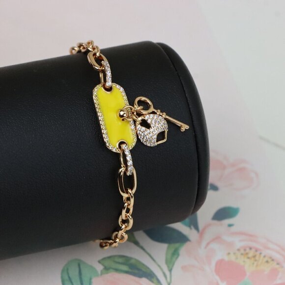 "Rose Gold Bracelet with Yellow Charm and Crystal Lock & Key, XPBL0890 - Picture 9 of 12